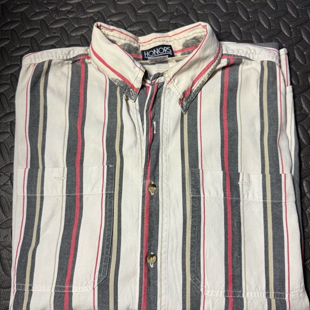 Vintage Target Honors Men's Striped Shirt - Cream, Red, and Gray